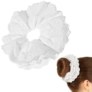 Large White Lace Scrunchie for Women, Oversized Four-Layer Hair Tie, Jumbo Elastic Ponytail Holder, Hair Accessories for Thick and Curly Hair