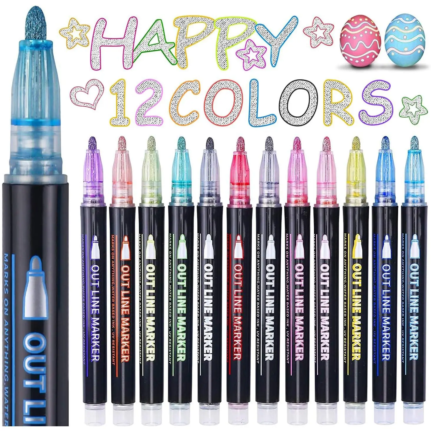 Stocking Stuffers, Outline Glitter Markers, Stocking Stuffers for Teen Girl Gifts Trendy Stuff, 12 Shimmer Markers Outline Pens for Art Supplies for  9-12, Gifts for 4-12 Year Old Girls