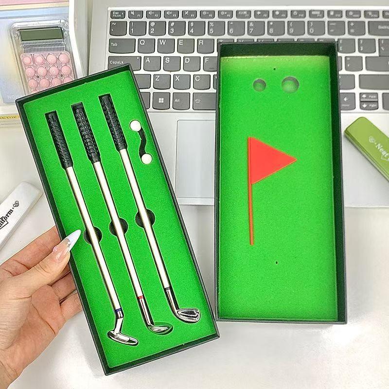 Mini Golf Club Pens Set, 3Pcs Novelty Golf Pen with Gift Box, Cool Desk Accessories for Golf Lovers, Unique Golf Gifts for Men Dad Coworkers, Smooth Writing Ballpoint Pens for Office School