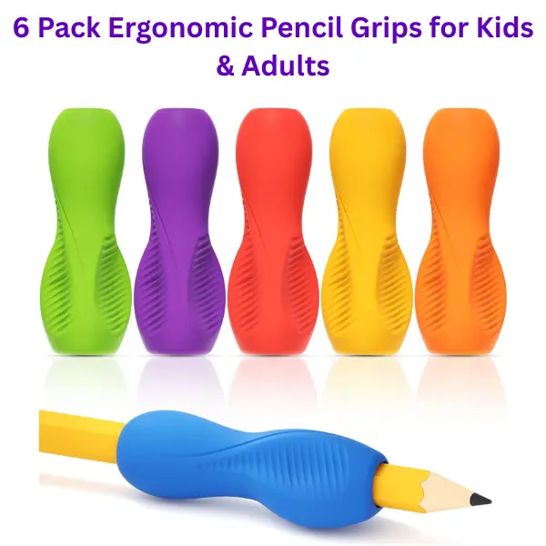 6 Pack Ergonomic Pencil Grips for Kids & Adults, Soft Silicone Pen Grippers for Handwriting, Left & Right Handed, Summer Gift, Birthday Gift