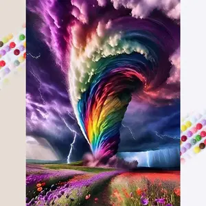5D DIY Full Drill Round Diamond Painting - Diamond Art Kit Rainbow Tornado Mosaic, Canvas - DIY Decor, Home Wall Art, Suitable for Halloween and Christmas, Birthday and Anniversary Gifts, Diamond Painting Kits
