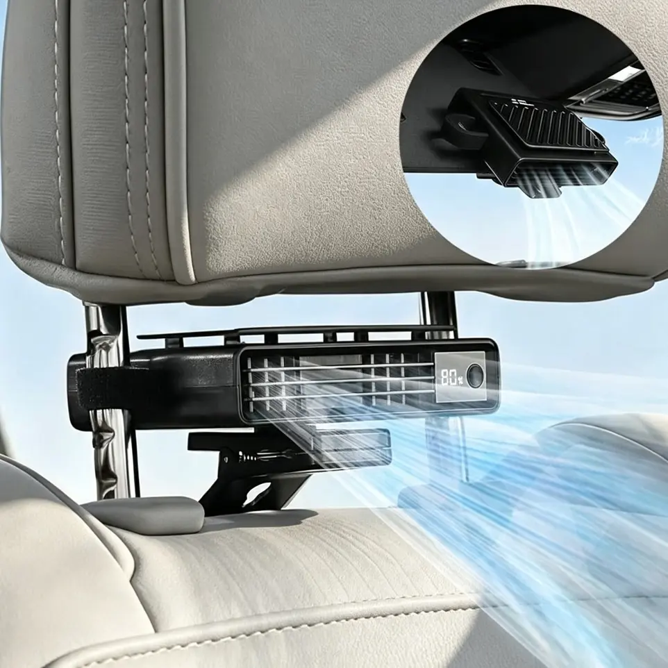 【Summer Survivals】Joytutus Portable Car Fan - 5-Speed Adjustment, 20H Long Battery Life, Dual Clip Design for Sun Visor & Seat Back, 360° Rotation, USB Rechargeable High Wind Cooling Fan with LED Display, Travel Car Accessory Summerfinds - Pink/Black