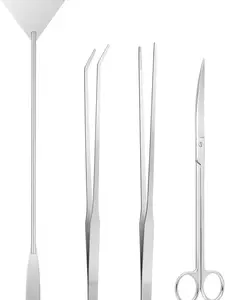 Ohtomber Aquascape Tools Aquarium Kit - 4PCS Terrarium Supplies Include Long Tweezers for Terrarium, Feeding Tongs, Aquarium Scissors, Algae Scraper for Fish Tank Cleaning Plant Trimming
