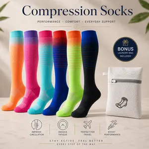 6-Pack Elite Athletic Compression Socks (15-20mmHg) - Knee-High Performance Running Gear with Breathable Mesh & Free Wash Bag