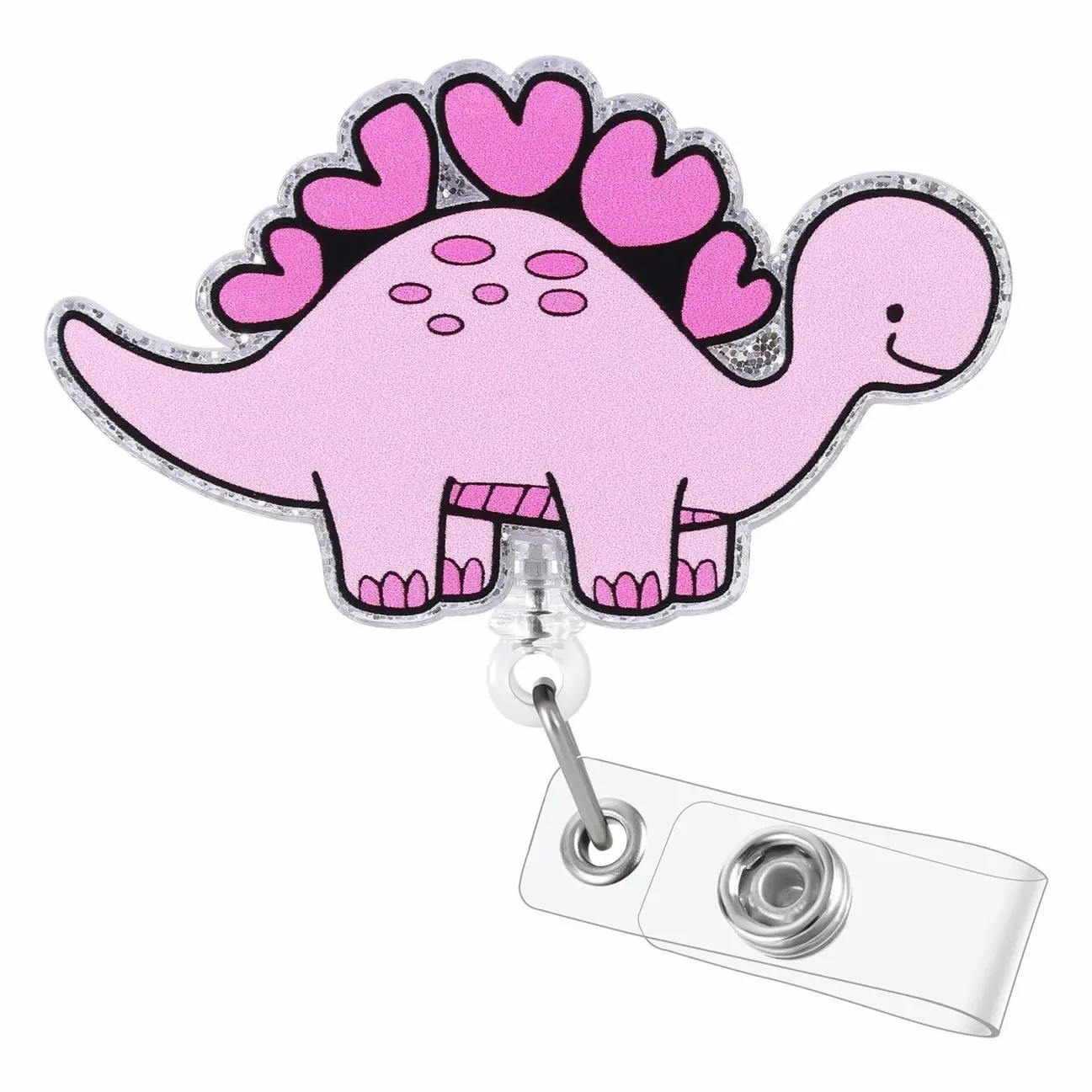Pink Dinosaur Badge Reel, Cute Nursing Retractable ID Badge Holder Clip, RN CNA MA Medical Worker Nurse Accessories