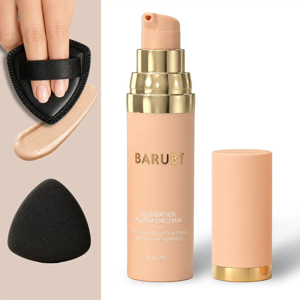 BARUBT Foundation Medium Spectrum 40g with Application Sponge and Precision Applicator for Flawless Coverage