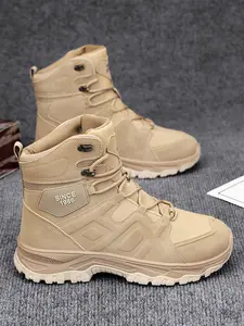 Men's High-Top Outdoor Sports Travel Boots, Tactical Combat Boots, Fashion Retro Lace-Up Winter Shoes, Warm Casual Footwear for Men, Lightweight Tactical Boots
