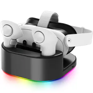 Charging Dock for Meta Oculus Quest 3/Quest 3S/Quest 2, VR Headset Charging Stand and Controller Holder with RGB Lights, Charger Station Accessories, Black