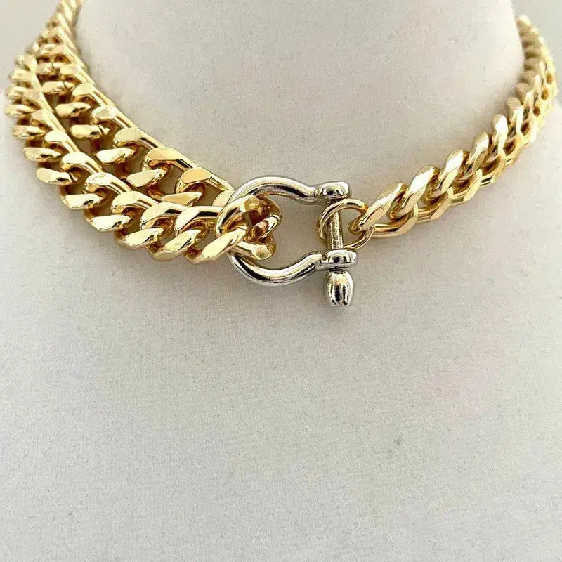 Gold Miami Cuban Chain Necklace-Thick Chunky Chain-Double Layer Chain