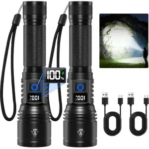 Rechargeable Flashlights High Lumens 2Pack, 5Modes Super Bright Flashlight Rechargeable, LED Flashlight Powerful, Handheld Tactical Flash Lights for Home Emergencies Camping Essentials, Gifts for Men