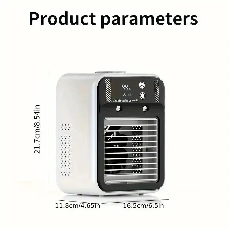 MREGB 3-In-1 Mini Portable Air Conditioner Fan - USB Power, Rechargeable, Dual Spray Misting, 2 Speeds, 500ml Water Tank, Adjustable Head, Quiet Low Noise Ice Mist Cooler, Small Footprint for Home, Travel Use