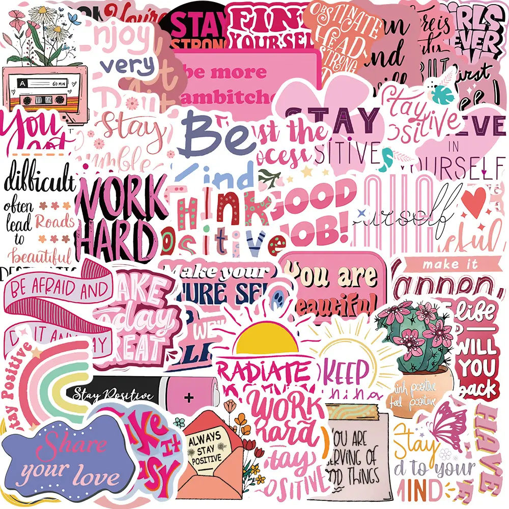 50 pink inspirational phrase graffiti Adhesive Stickers for decorating guitars, laptops, suitcases, DIY waterproof stickers Aesthetic Stickers
