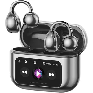 M100 Clip On Ear Headphones, Open Ear Earbuds   5.4, Clip On Earbuds with LCD Touchscreen, Lightweight Comfort Open Ear Headphones for , Fitness, and Workouts, Black