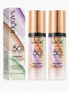 2 Bottles 3-in-1 Color Correcting Facial Serum, Moisturizing Primer, SPF 50 PA+++, Brightening Primer for Even Skin Tone, Oil Control & Refreshing, Purple, Pink & Green Tones