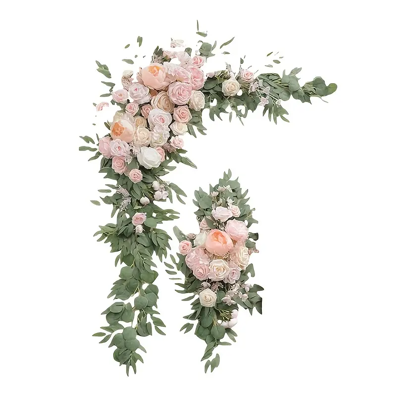 Girlish-Heart Wedding Arch Gradient Pink-and-White Artificial Flower Set Faux Flower Garland | Soft Pink Flower Clusters | Aesthetic Focal Point for Engagement/Party Ceremony Backdrops | Decorative Faux Flowers Floral Decoration
