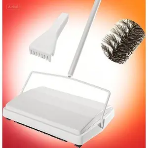 Heavy Duty Manual Floor Sweeper with Rotor Brush, Non-Electric Carpet Cleaner for Pet Hair, Horsehair Bristles Durable Sweeping, Reusable Handheld Dust Collector, Effortless Home Cleaning Tool