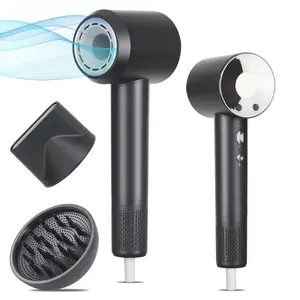 Vinonzi Hair Dryer - 110000 RPM High-Speed Brushless Motor Negative Ionic Blow Dryer for Fast Drying, Low Noise Thermo-Control Hair Dryer with Diffuser and Nozzle, Black