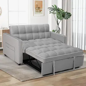 [summervibes] EBELLO Velvet Convertible Pull Out Sofa Bed, 3-in-1 Loveseat Sleeper with Adjustable Backrest, Modern Futon Couch with 2 Pockets, Small Love Seat Sofas for Living Room, Bedroom, Apartment