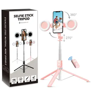 Selfie Stick Tripod for IPhone with Dual Fill Lights and Bluetooth remote control. Retractable Portable Selfie Stick tripod. Compatible with Apple and Android phones. Suitable for live streaming, traveling and recording life.
