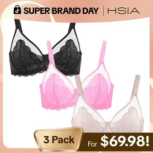 【3 Pack】HSIA Mermaid Scales Lace Unlined Full Coverage Plus Size Underwire Minimizer Bra Comfortable Mesh Cup
