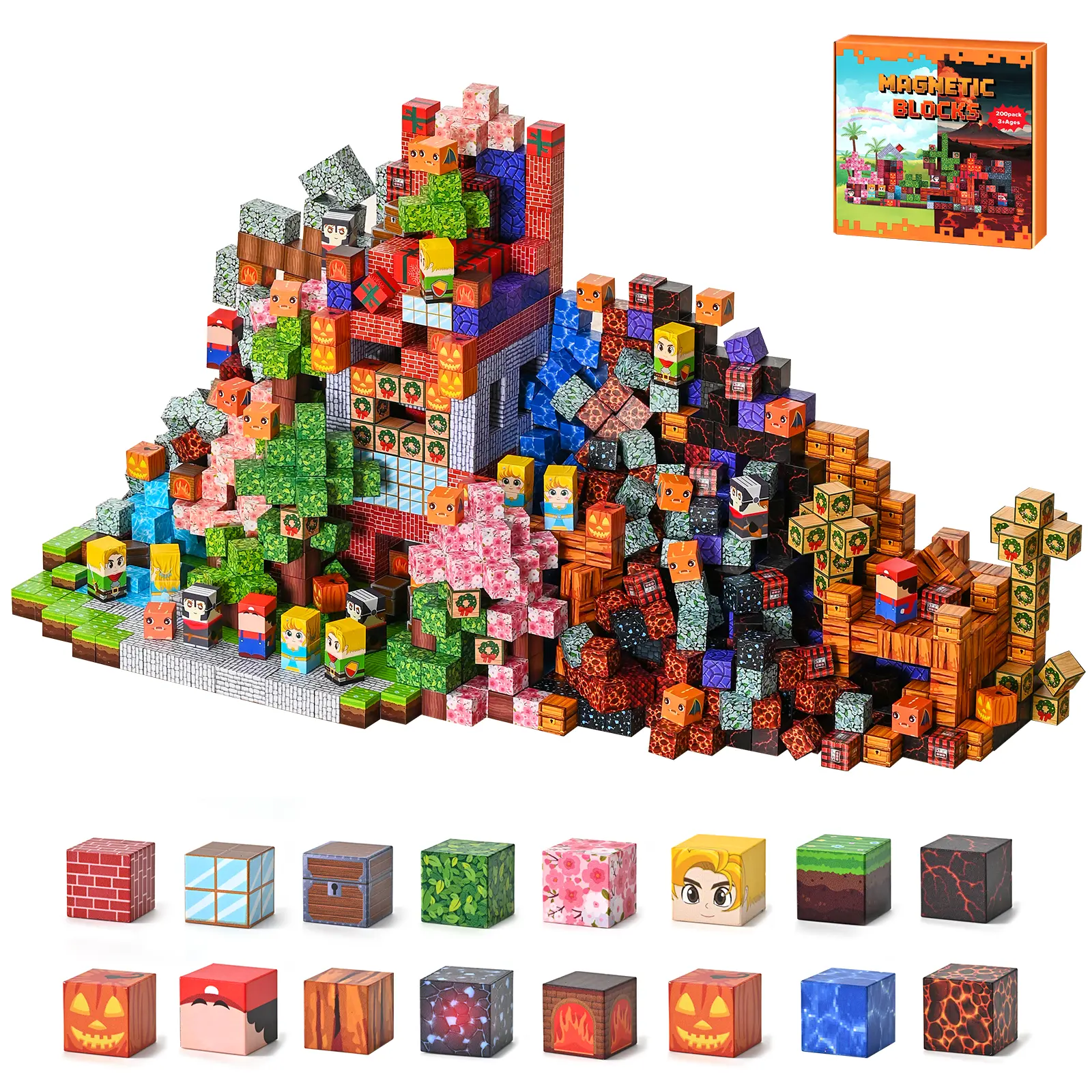 200 PCS Magnetic Blocks with Light, Figures Combo, Magnetic Tiles Toys for Kids Boys Girls, Magnetic Building Cubes, Stacking Magnets, Birthday Gift for Kids Age 3+, Magnetic Construction Set campingessentials