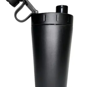 Black double Wall Stainless Steel Insulated Shaker with Secure Lid and Convenient Handle for On-the-Go Use