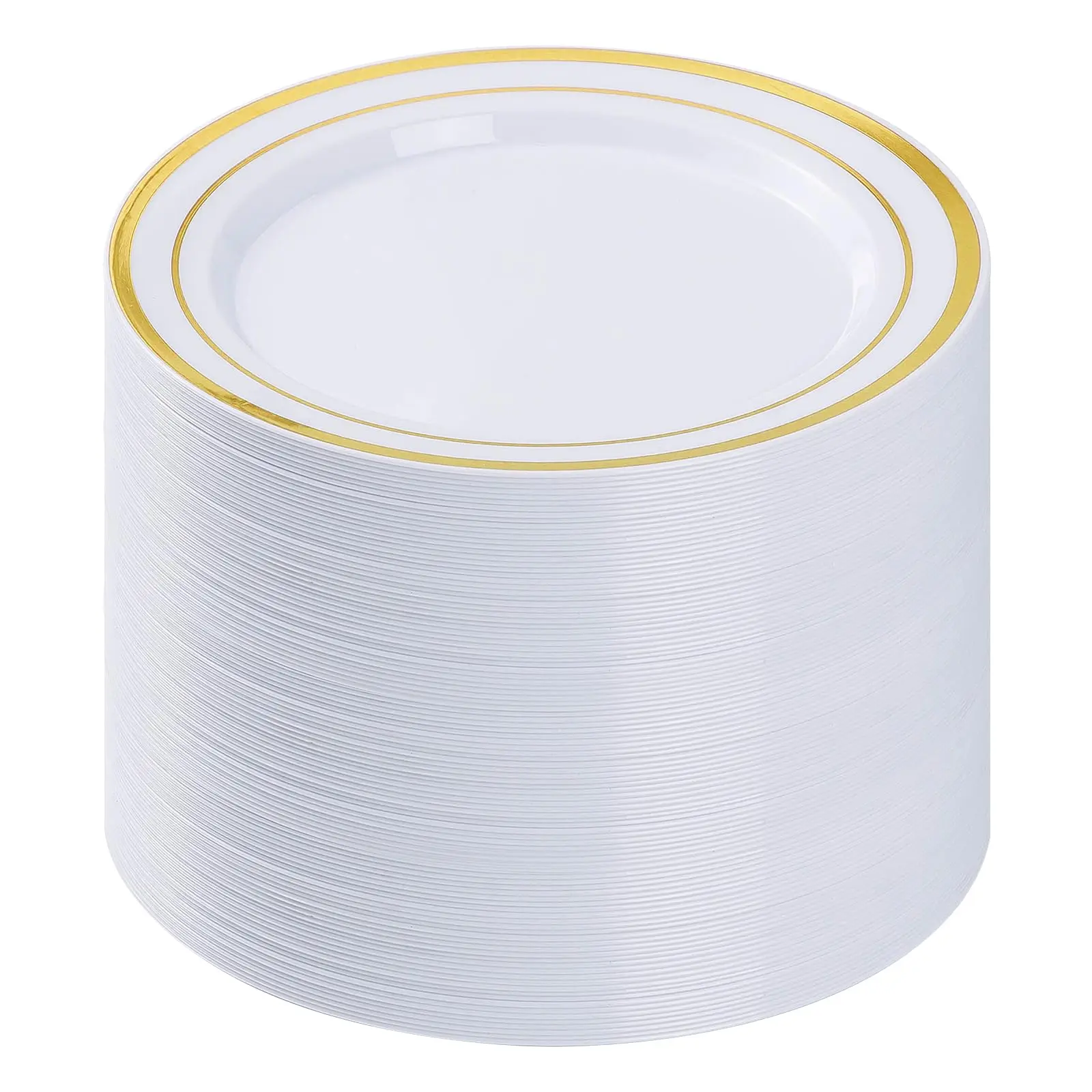 100PCS Gold Plastic Plates, Disposable Dinner Plate Party with Gold Rim for Christmas, Thanksgiving, Heavy Duty Disposable Plastic Plates for Party, Wedding and Birthday, Events