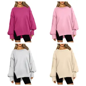 DUTUT Women's Oversized Rayon Sweatshirts Crew Neck Long Sleeve Top Casual Autumn Soft Pullover Basic Fashion Round Neck Blouse Comfy