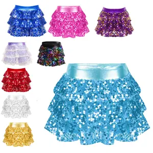 easyforever Big Girls Ballet Dance Athletic Scooter Skorts Pleated Tutu Skirts Sequins Dance Dress Culottes