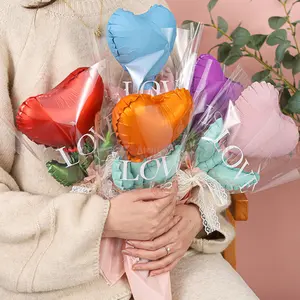 35-piece Valentine's Day aluminum film balloon small gift set, hand-held heart-shaped rose birthday present romantic bouquet - with ribbon bouquet bag, 5 small air pumps, Valentine's Day small gift for girlfriend hand-held balloons