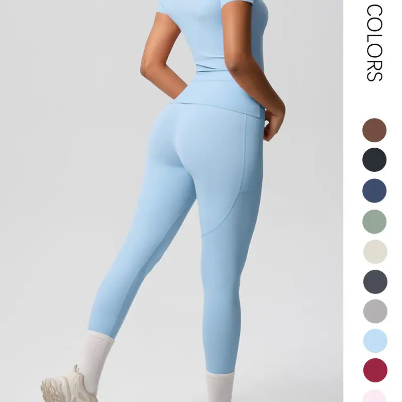 Women's Solid Color Tracksuit Set, Sporty Comfy Breathable Short Sleeve Top & High Waist Leggings Set for Yoga Gym Workout Running Clothes, Ladies Sportswear, Fit Athletic, Activewear, Workout Sets