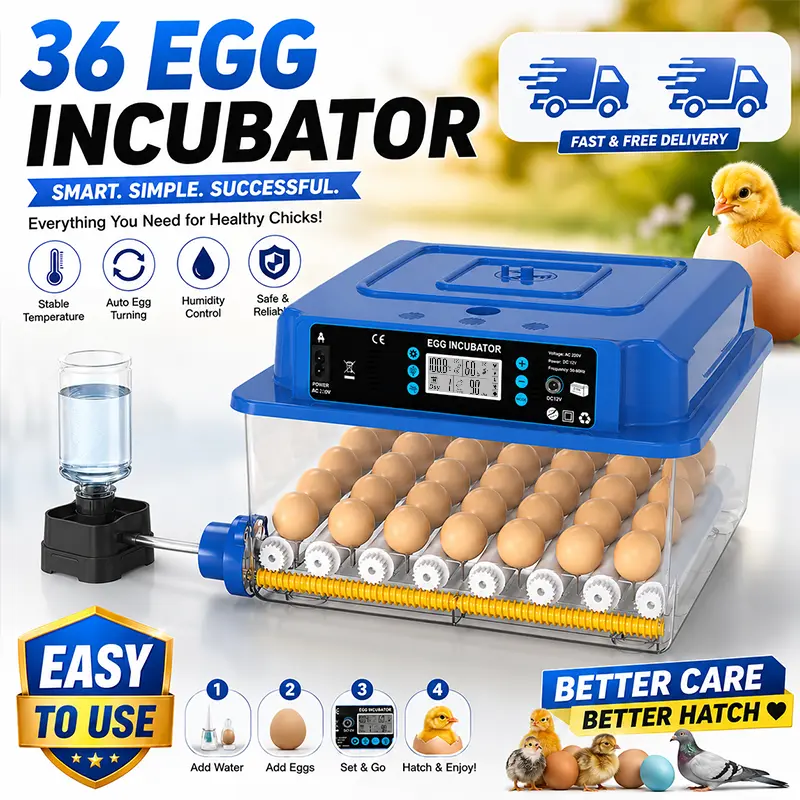 2026 Upgraded Large Smart Egg Incubator • 16 & 36 Egg Options • Fully Auto Turning & Dual Power for Backyard Flock, 16 Eggs