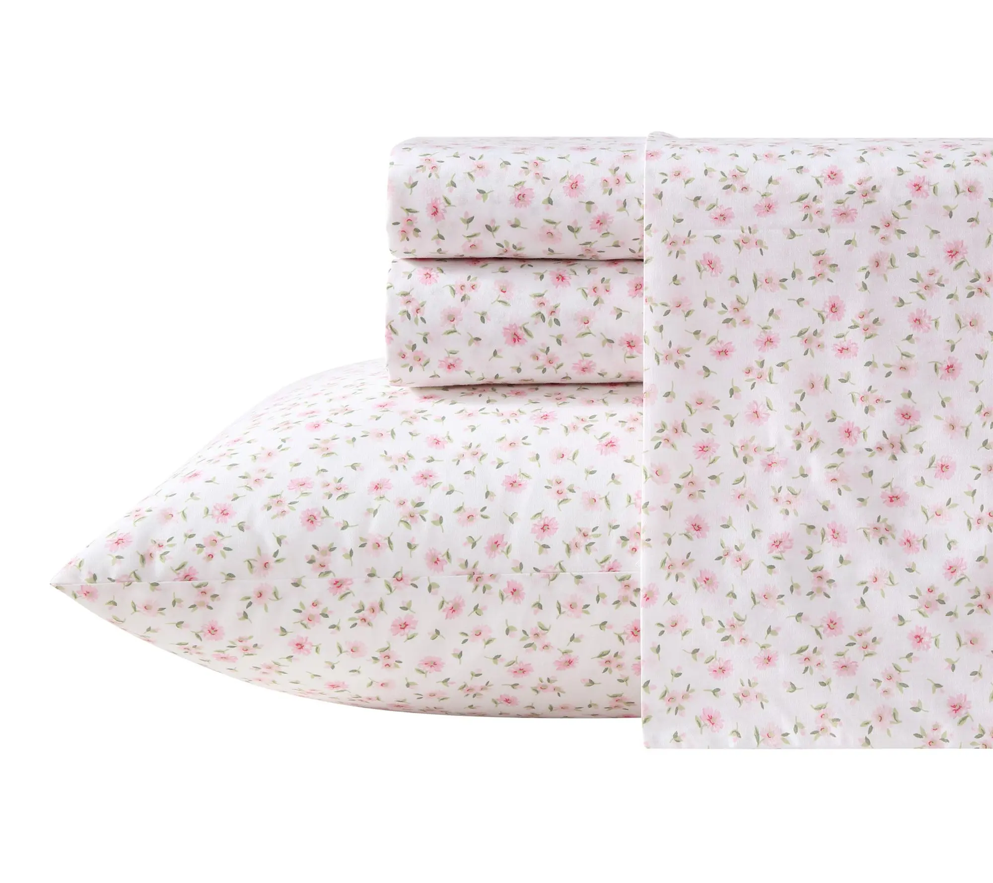 Laura Ashley Little Ditsy Pink/Green Cotton King Sheet Set