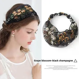Lace mesh breathable flower headband hair accessories bag headscarf headgear face towel wide edge cover white hair headband go out simple alligator clip
