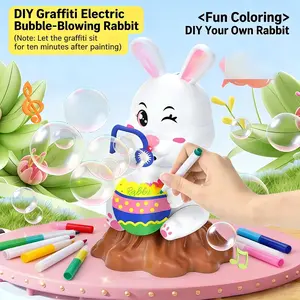Easter Bunny Bubble Machine with Music and Lights, DIY Painting Craft Kit, Automatic Bubbles Toy for Kids, Spring Gift