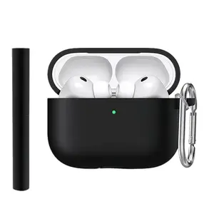 Silicone AirPods Pro 3 (2025) Case Cover with Cleaning Kit - Shockproof Protection, Carabiner, Wireless Chargeable, Front LED Visible, Soft Silicone Earbud Cover (Black)