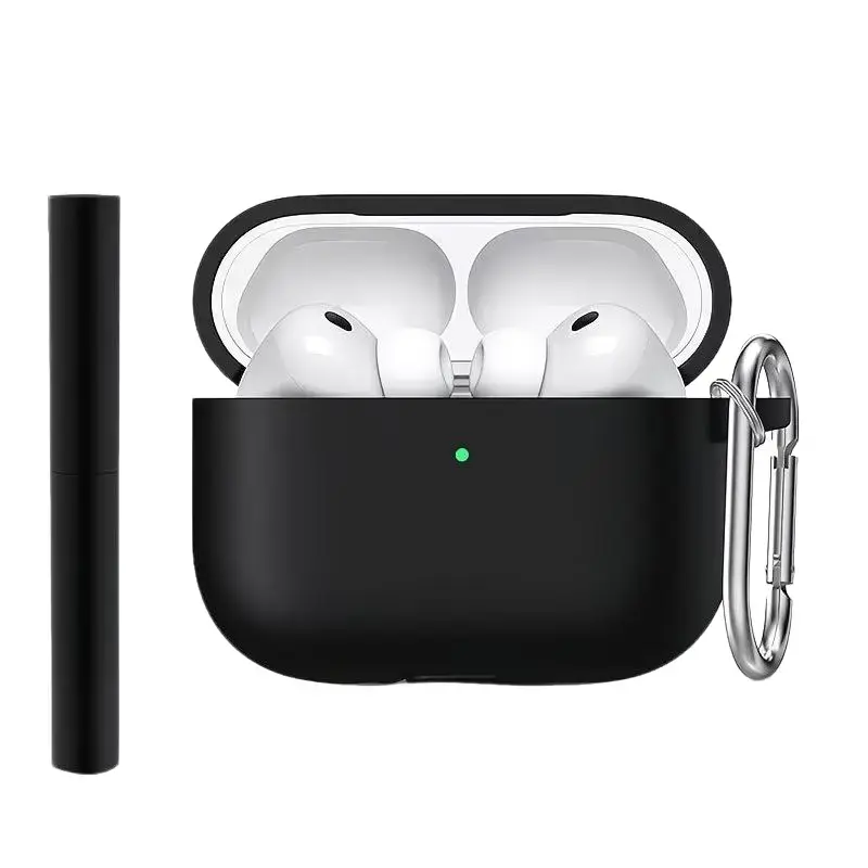 Silicone AirPods Pro 3 Case Cover with Cleaning Kit - Shockproof Protection, Carabiner, Wireless Chargeable, Front LED Visible, Soft Silicone Earbud Cover (Black)