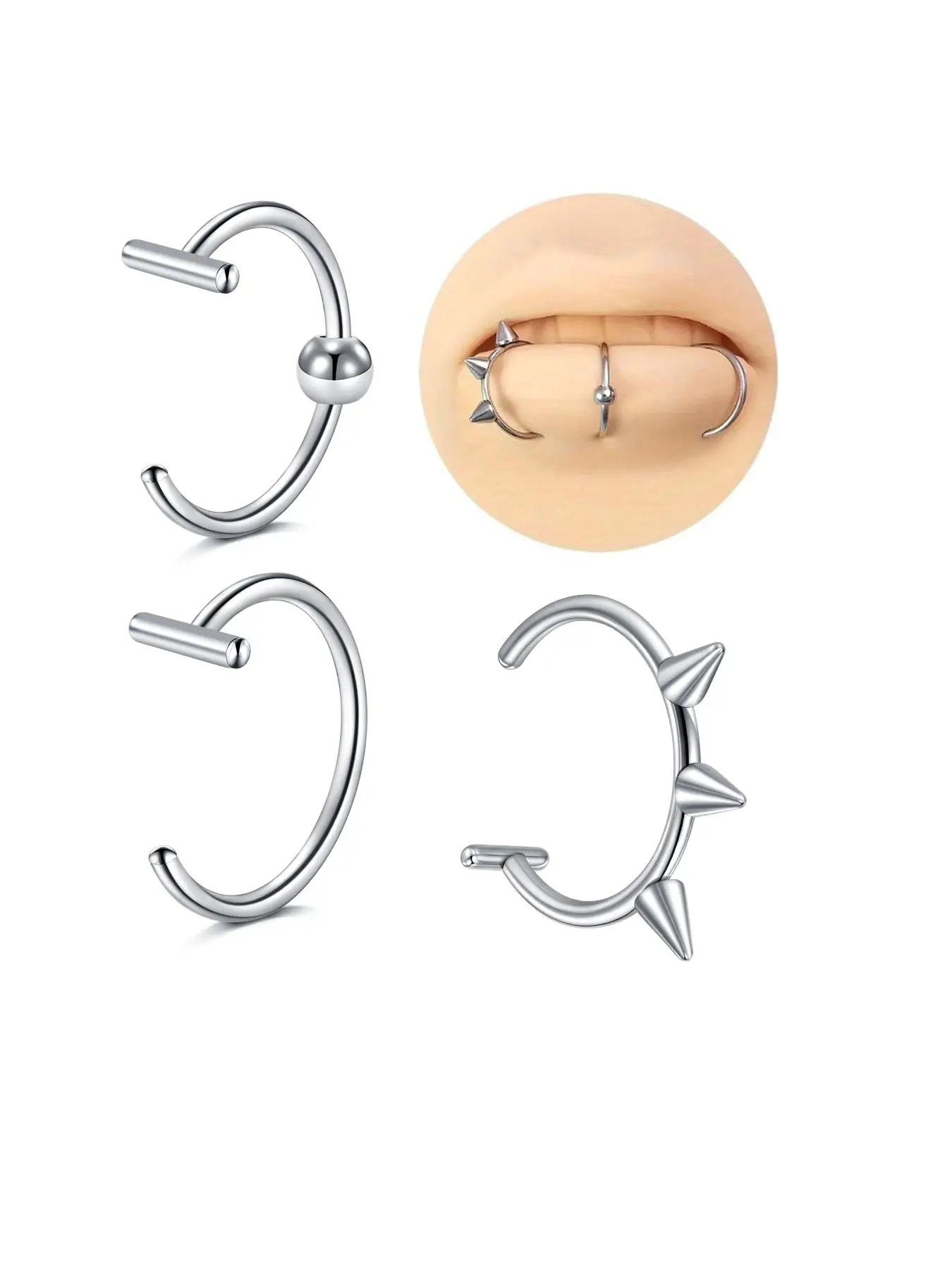 Women's Stainless Steel Fake Piercing Jewelry Set, Comfortable Design for Nose & Lips, Easy-To-Wear Fashion Accessory, Fake Nose Ring, Nostril Nose Piercing, Non Piercing Jewelry