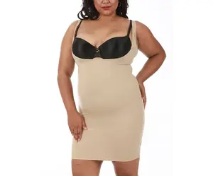 InstantFigure Underbust Tank Dress Curvy Plus Size Shapewear WD40151C - Hourglass Figure Body Shaper - Slimming Midsection Control Open Bust Slip, Firm Compression Toning Base Layer, Proudly Made In USA