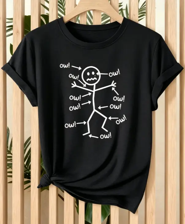 Casual Short Sleeve T-Shirt with Funny "Ow!" Graphic Print - Soft Stretch Round Neck Tee for Summer, Vacation & Casual Attire - Machine Washable