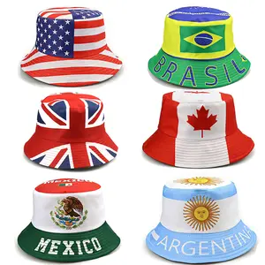 Soccer Game Flag Print Fisherman Hat Outdoor Baseball Cap for Outdoor Activities Sunhat Fashionable Travel Beach Cap for Men Women