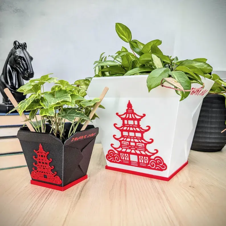 Chinese Takeout Box Planters | Red Pagoda Design Indoor Plants and Decorative