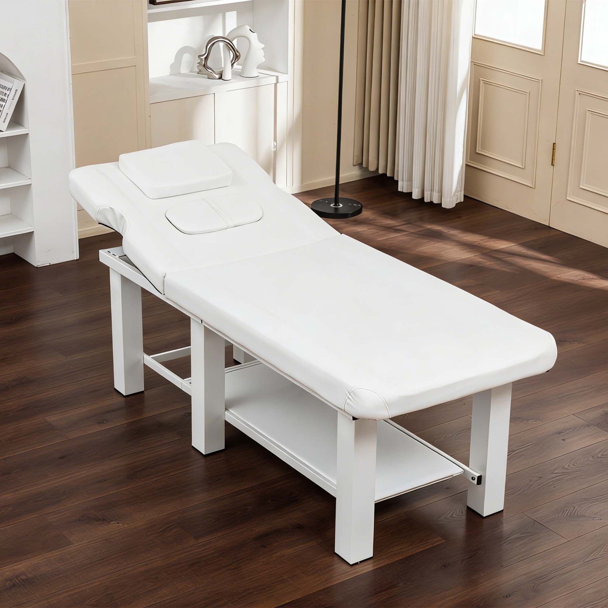 Professional Massage Bed 73 Inch, Treatment Table Salon with Removable Headrest, Stationary Physical Therapy Table Spa Facial with Adjustable Backrest, Steel Frame, Pink