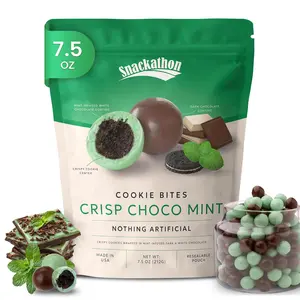 Snackathon Crisp Choco Mint Cookie Bites, 7.5 oz Resealable Snack Pack, Mint White and Dark Chocolate Covered Cookie Bite, Grocery Cookies for Parties, Snack Bag & Sharing, Made in USA