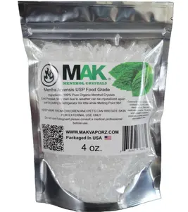 Menthol Crystal 4 oz - Pure Organic 100% Natural - Menthol Crystals from Mint Crystal Mints Mentha Arvensis - Comes in Resealable Standup Bag for Long-Lasting Freshness