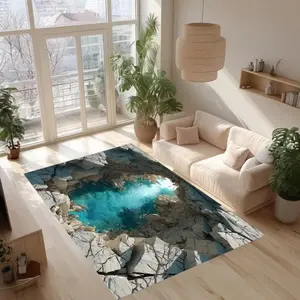 2D Illusion Crystal Cave Lake Flannel Area Rug - Oversized Soft Plush Mat for Living Room & Game Room, Non-Slip Optical Illusion Home Decor #2DIllusionRug #OpticalIllusionDecor #GameRoomCarpet #FlannelMat #NonSlipRug