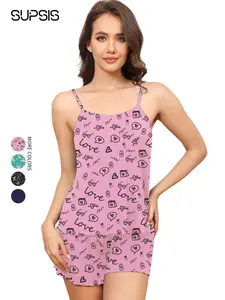 Women's Modal Contrast Floral Lace Bow Tie Tank Top & Shorts Pajama Set, Sexy Sweet Butterfly Knot Homewear, Summer Wearable