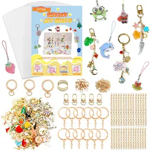 24 Sheets Heat Shrink Paper & 281pcs Keychain Making Kit, DIY Craft and Jewelry Supplies, Includes Pendant Kit and Tools, Perfect Gifts