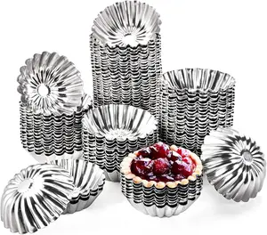 100 PCS Egg Tart Molds for Baking, 3" Mini Tart Pie Pan, Aluminum Brioche Mold, Reusable Ensaymada Molder, Brioche Tins Mould for Tart Shells, Cupcakes, Mini Cake, Pudding, Muffin