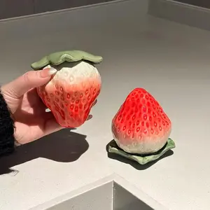 38. Strawberry Pattern Ceramic Airtight Storage Jar, Mini Portable Canister for Tea, Coffee, Nuts, Food Container
